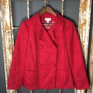Talbots Woman Red Textured Jacquard Jacket Size X